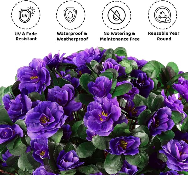2-pak kunstig rododendron med pind - UV-resistent haveveranda - Violet Purple 2 Pack