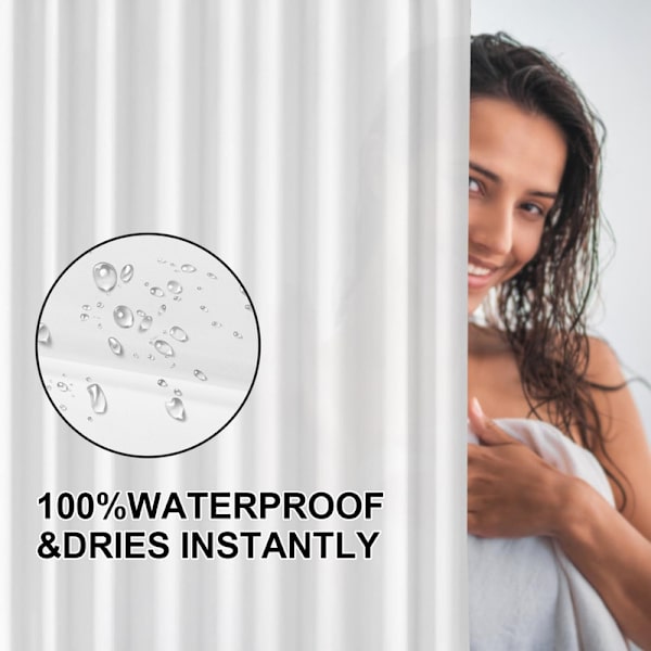Waterproof Shower Curtain 180x180 cm – Solid Color with Hooks, Washable & Quick-Drying White