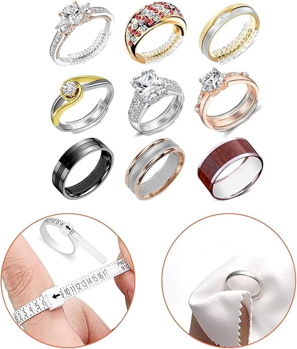 17-Piece Ring Size Adjuster - For Ring Size Adjustment, With 4 Spiral Lines & 8 Transparent Adjusters