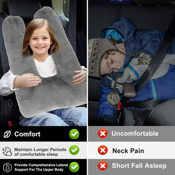 Ergonomisk U-formet nakkepude til børn - Rejsestøtte til hovedet i bil og fly - Grå Gray