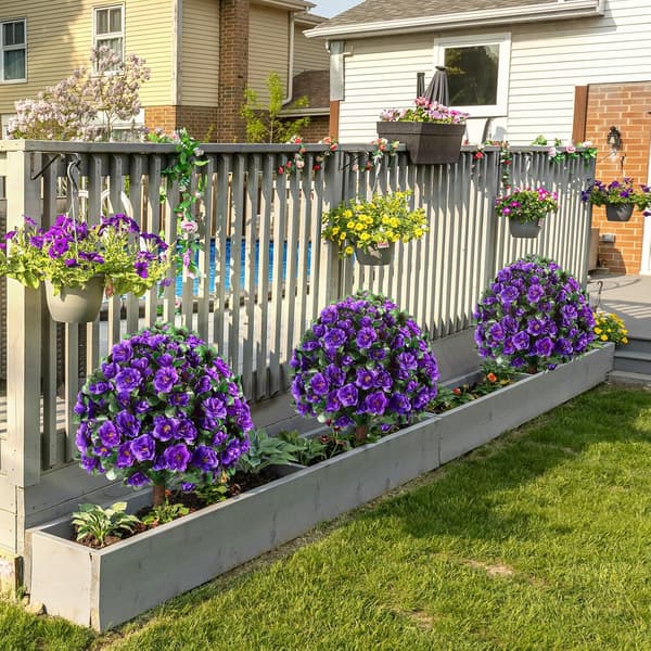 2-pak kunstig rododendron med pind - UV-resistent haveveranda - Violet Purple 2 Pack
