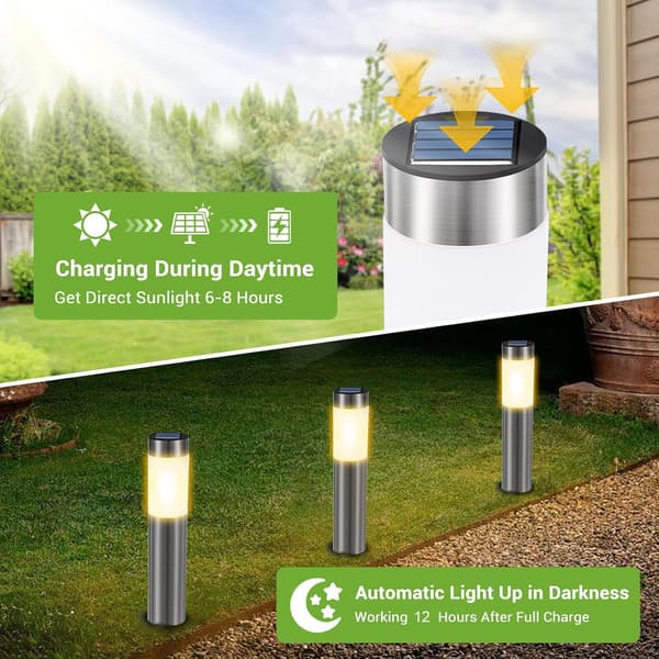 Solcellehavelamper 2-pak - Rustfrit Stål IP44 Varm Hvid til Havegang Yellow 2pcs