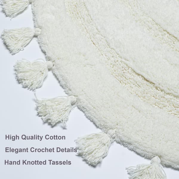 Creme Boho Halvcirkel Badrumsmatta - Bomull Virkad Halkfri 50x75 cm White