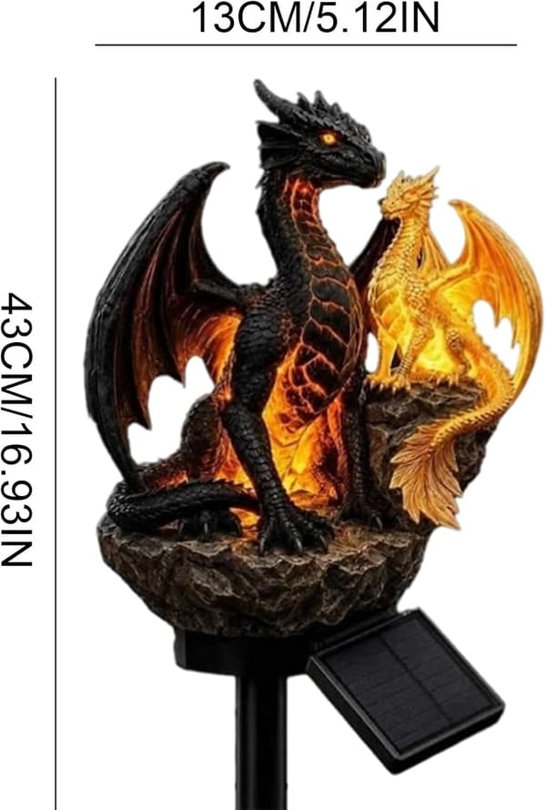 Solardrake Trädgårdsstaty 2-pack - LED Harts Väderbeständig för Gräsmatta Veranda Drakpresent Black 2 PCS
