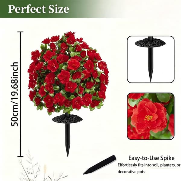 2-pak kunstig rododendron med pind - UV-resistent haveveranda - rød Red 2 Pack