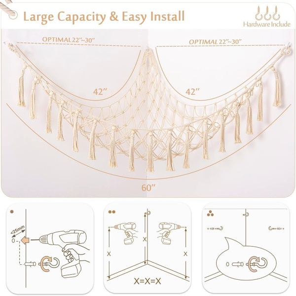 Boho Macramé Net/Hammock for Stuffed Animals - Hammocks, Storage Nets, Hanging Toy Organizer