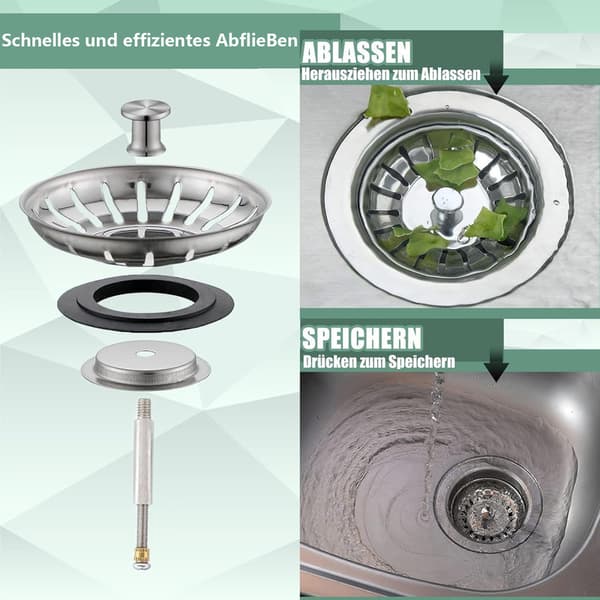 Silkorg/Diskpropp med korgventil Ø82 mm/79 mm – Atlant / Domsjö diskbänksplugg, Diskbänksavloppspropp diameter 79 mm