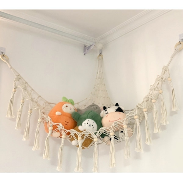Storage Net, Hanging Toy Organizer - Boho Macrame Net/Hammock for Stuffed Animals