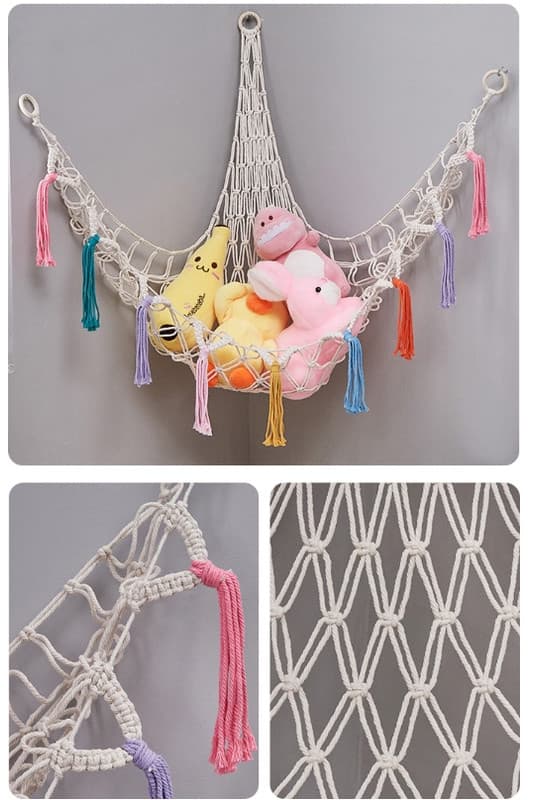 Boho Macramé Net/Hængekøje til tøjdyr - Hængekøjer, Opbevaringsnet, Hængende Legetøjsorganisator