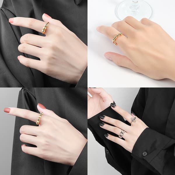 8 Pieces Adjustable Anti-Stress Ring with Rotatable Beads - Rotatable Fidget Spinner Rings, Gold