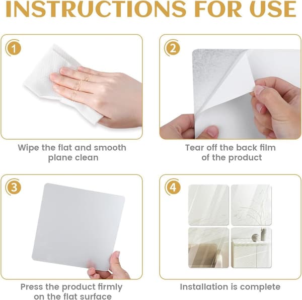 4-pack Self-Adhesive Mirror Tiles – Wall Mirror for Easy Installation