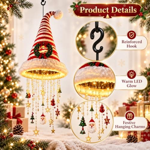 Santa Claus Hat Plush Hanging Lamp 2 pcs – Warm Light, Style E Style 11