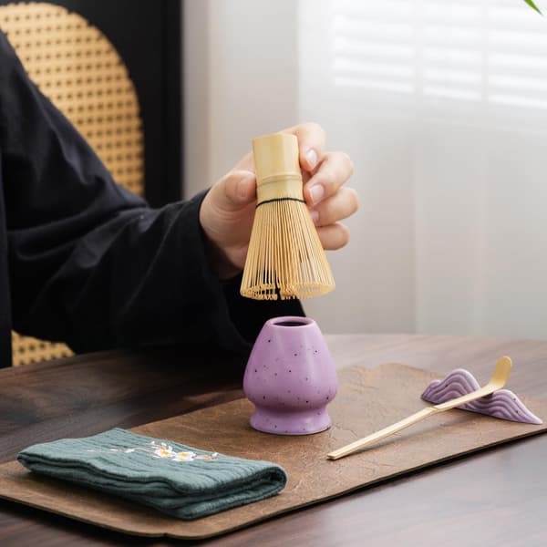 7-Piece Ceramic Matcha Tea Set with Matcha Bowl, Whisk, and Accessories lila