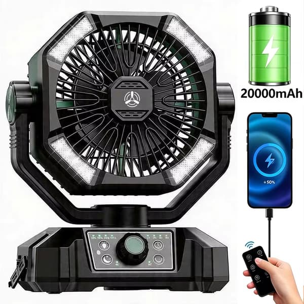 20000mAh Bærbar Campingventilator - 8 Hastigheder, 4 LED-lanterner, Timerfunktion til Udendørs Teltfiskeri - Grøn Green