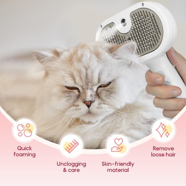 Dampbørste til Kat og Hund – USB Kæledyrsbørste, Børste til Kæledyr – Pelsplejetilbehør til kæledyr, Trykbørste til dyrepels White