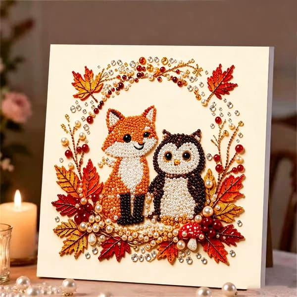Diamantmaling DIY ræv-ugle sød, 3D-perler – 30x40cm, hobby Color-5 30*40cm