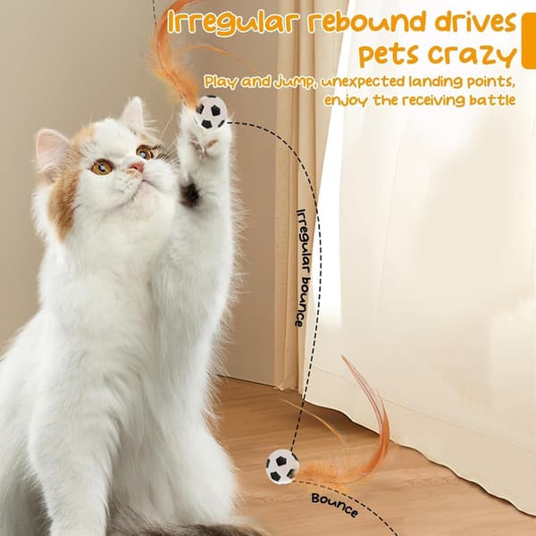 Interactive Cat Toys for Indoor Cats, Pet Bounce Ball | 3 Pieces Interactive Bouncing Ball with Feathers