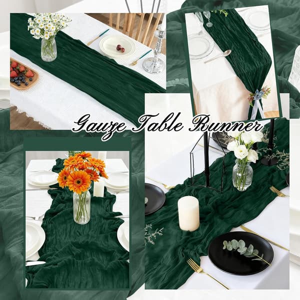 4-pack Muslin bordslöpare 17x108 tum Mörkgrön - Boho Rustik Bröllopsdekoration Dark green