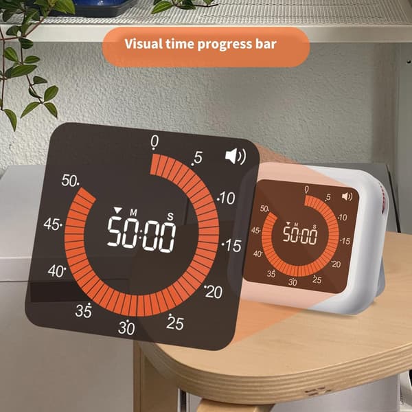 Visuell Timer - Oppladbar Timer med Magnet og Stativ, Justerbar Volum