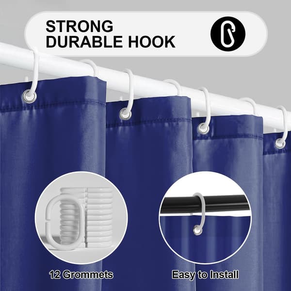 Waterproof Shower Curtain 180x180 cm – Solid Color with Hooks, Washable & Quick-Drying Dark Blue