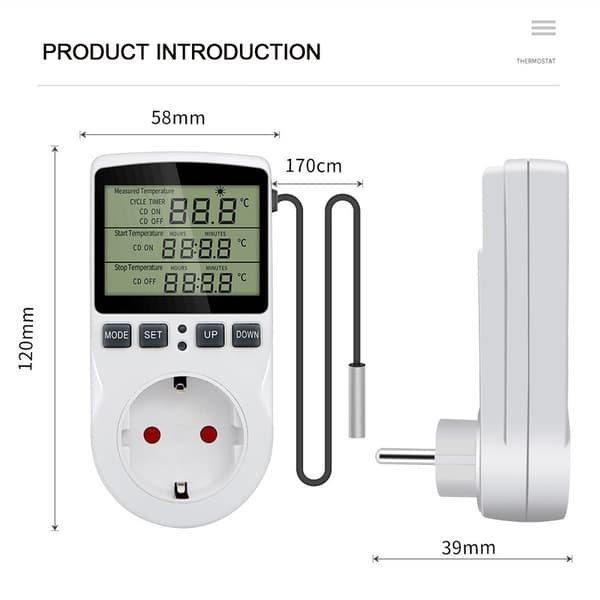 Digital Thermostat with Socket for Heating and Cooling – Universal Thermostat with LCD and Timer, Temperature Control vit