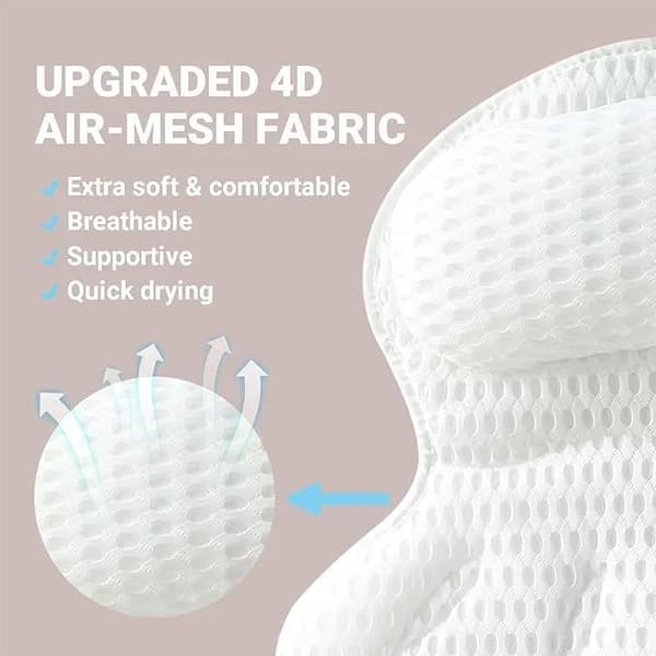 Bathtub Pillow - Ergonomic Neck & Back Support with 4D Air Mesh & 6 Suction Cups vit