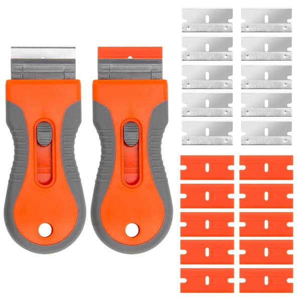 Telescopic Glue Scraper 2-pack, Slide Scraper with 20 Replaceable Blades, Cleaning Tool for Stickers, Silicone, Paint and Stove