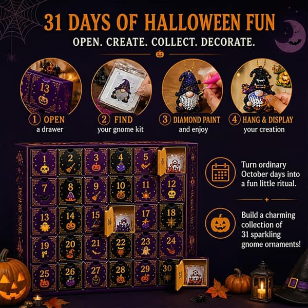 Diamantmaleri Julekalender 31 Dage - Halloween Nisse DIY Sæt Style 1