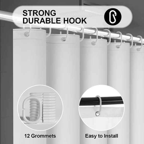 Waterproof Shower Curtain 180x180 cm – Solid Color with Hooks, Washable & Quick-Drying White