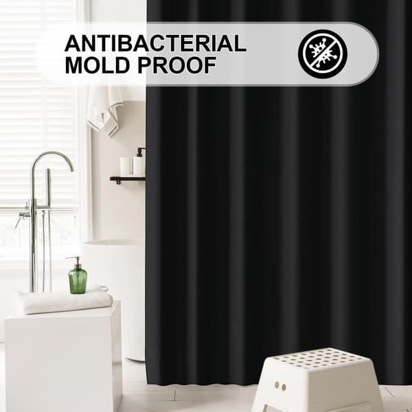 Waterproof Shower Curtain 180x180 cm – Solid Color with Hooks, Washable & Quick-Drying Black