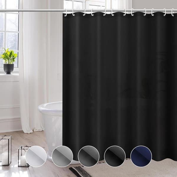 Waterproof Shower Curtain 180x180 cm – Solid Color with Hooks, Washable & Quick-Drying Black
