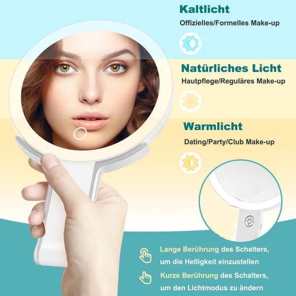 Double-Sided Makeup Mirror with Magnifying Mirror and Adjustable LED Lighting – For Makeup and Skincare 10X/1X
