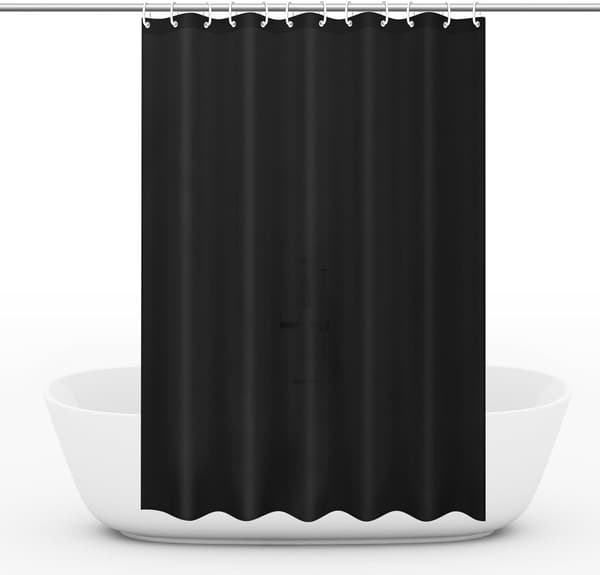 Waterproof Shower Curtain 180x180 cm – Solid Color with Hooks, Washable & Quick-Drying Black