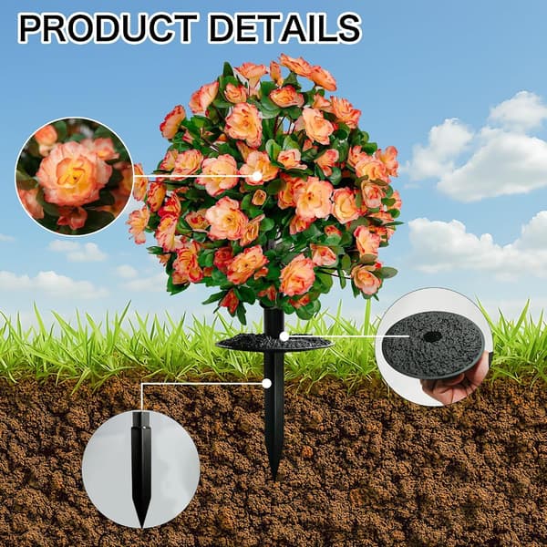 2-pak kunstig rododendron med pind - UV-resistent haveveranda - Orangerød Orange-red 2 Pack
