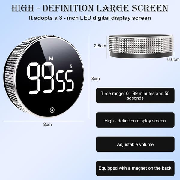 Digital Timer med Magnet & LED-display - Kjøkkentimer /Eggklokke