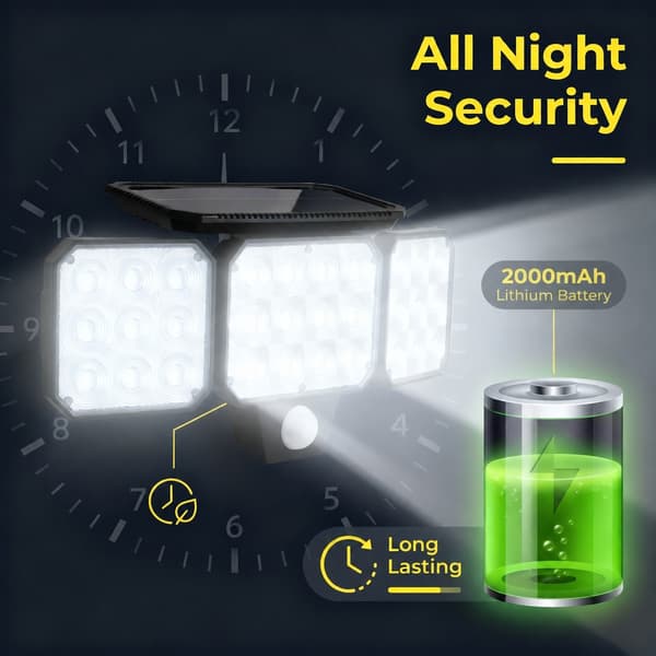 Solar Sikkerhedslys 2-pak - 120LED 3 Hoveder 3 Tilstande IP65 Bevægelsessensor 2 PCS