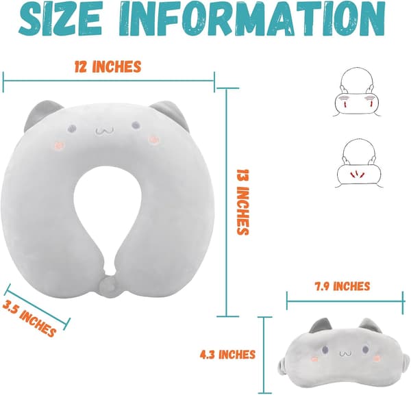 Resekudde i memoryskum för barn - Med sovmask söt för resor - Stil 4 Gray D