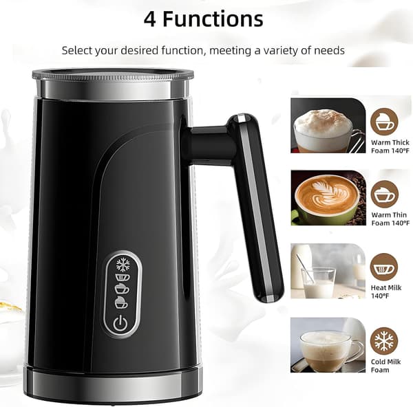 Elektrisk mælkeskummer 4-i-1 300ml - Stille Varm Kold Latte Sort Black