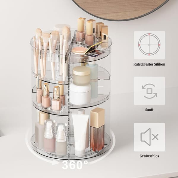 360° Rotating Makeup Storage – Transparent Cosmetic Organizer with 8 Adjustable Compartments