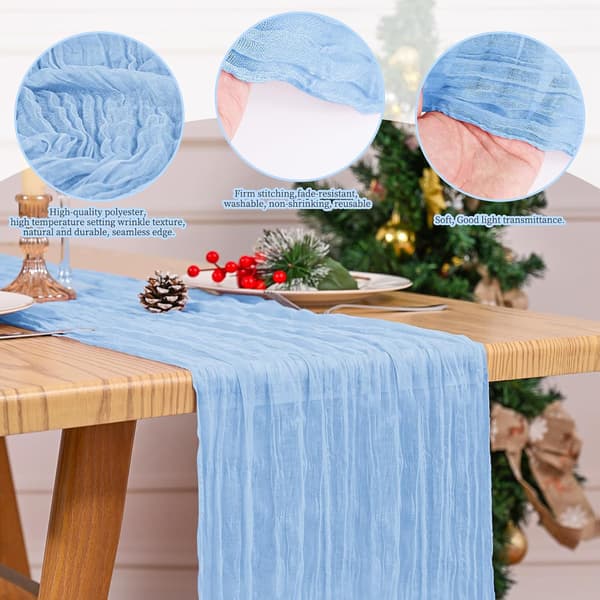 4-pak Muslin Bordløbere 17x108in Lyseblå - Boho Rustik Bryllupsindretning Light blue