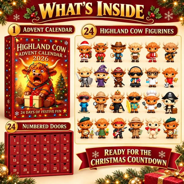 Adventskalender 2026 Highland Cow – 24 2D-akryl jul, stil 2 Style 2