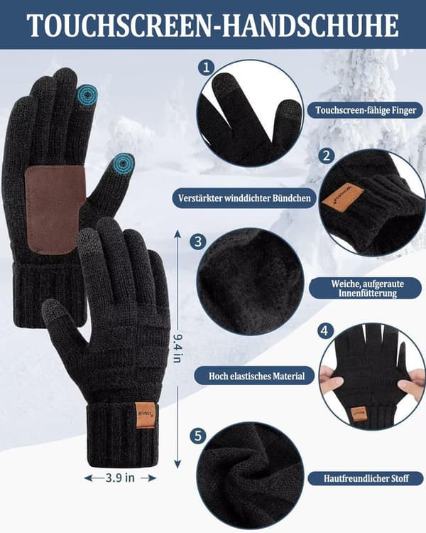 Winter Hat, Scarf & Touchscreen Gloves Set – Knitted, Unisex Mörk marinblå
