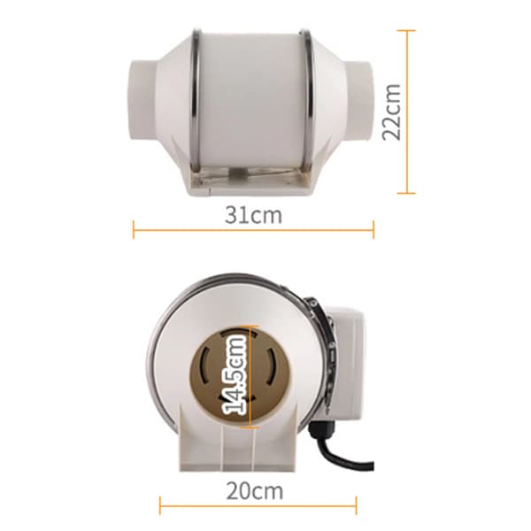 150 mm Kanaludsugningsventilator - Inline Ventilationsudsugning til Badeværelse Køkken Ventilationsrør - Hvid White 150mm