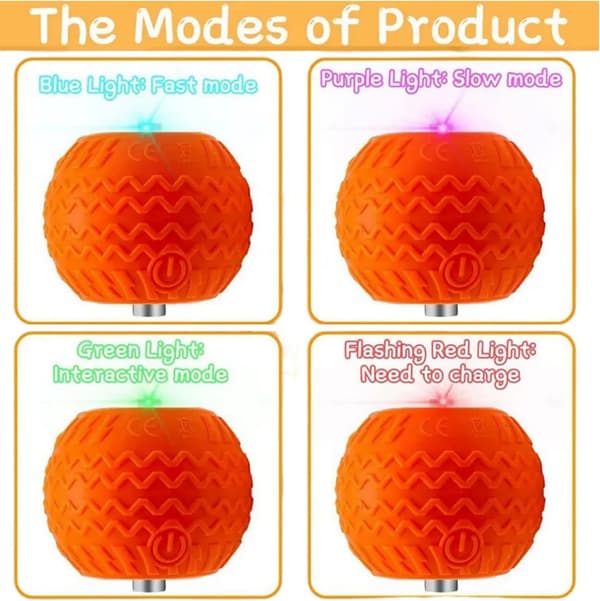 Cat Toy - Activation Ball / Moving Ball Toy for Cat, 3 Modes, USB Rechargeable Orange