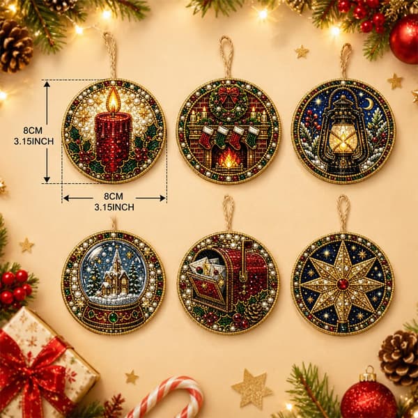 Juleperlepynt 6-pak DIY diamantkunst til voksne – stil 6 Style 6
