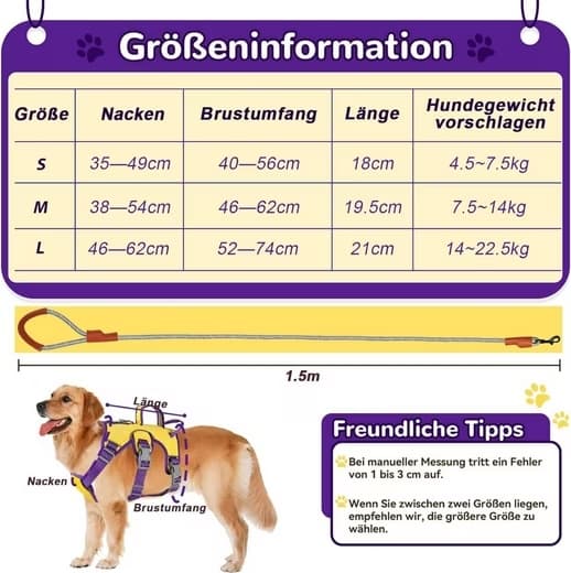 Justerbar Træksele til Hund – Sort, Rosa, Gul S/M/L Yellow S