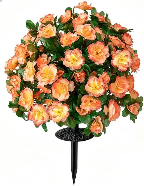 2-pak kunstig rododendron med pind - UV-resistent haveveranda - Orangerød Orange-red 2 Pack