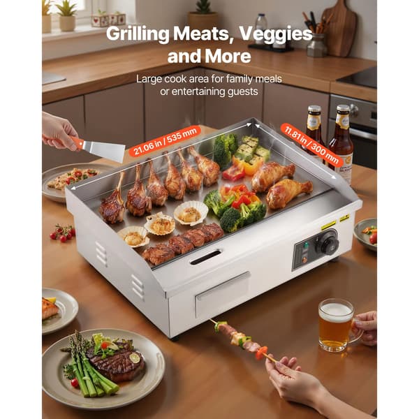 28,5\" Halvflad Elektrisk Grill - Kommerciel Rustfrit Stål 50-300°C Bordmodel 28.5inch Half flat