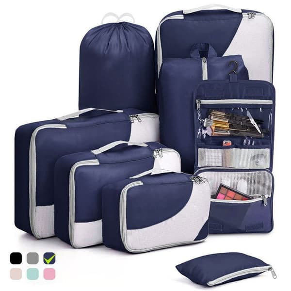 Organiseringsset För Resväskor – Väskinsats För Resväska 8-Pack Med Slitstarka Resväskor, Förvaringsväskor, Packningskuber, Resepåsar Navy Blue