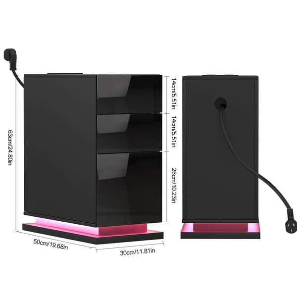 Sengebord med USB-ladestation - 3 skuffer og skjulte skydeskabe - Stil B Sort Black B Style